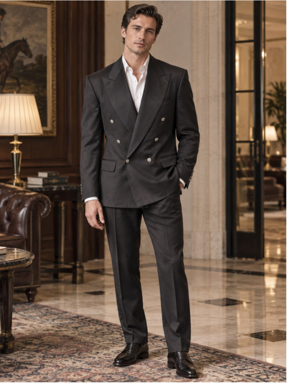 Samuelsohn Blazer Men 44R Loro Piana Wool Double Breasted Old Money Ivy Black